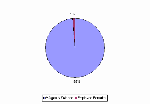 Pie Chart: Wages & Salaries=99%, Employee Benefits=1%