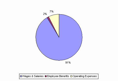 Pie Chart: Wages & Salaries=91%, Employee Benefits=2%, Operating Expenses=7%