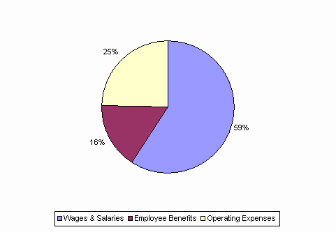 Pie Chart: Wages & Salaries=59%, Employee Benefits=16%, Operating Expenses=25%