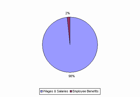 Pie Chart: Wages & Salaries=98%, Employee Benefits=2%