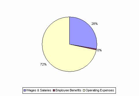 Pie Chart: Wages & Salaries=28%, Employee Benefits=0%, Operating Expenses=72%