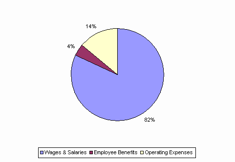 Pie Chart: Wages & Salaries=82%, Employee Benefits=4%, Operating Expenses=14%