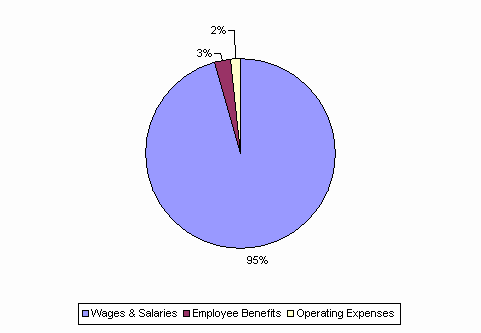 Pie Chart: Wages & Salaries=95%, Employee Benefits=3%, Operating Expenses=2%