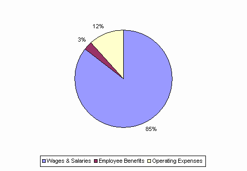 Pie Chart: Wages & Salaries=85%, Employee Benefits=3%, Operating Expenses=12%