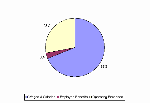 Pie Chart: Wages & Salaries=69%, Employee Benefits=3%, Operating Expenses=28%