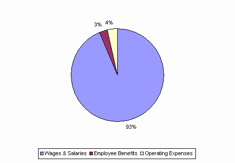 Pie Chart: Wages & Salaries=93%, Employee Benefits=3%, Operating Expenses=4%