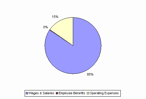 Pie Chart: Wages & Salaries=85%, Employee Benefits=0%, Operating Expenses=15%