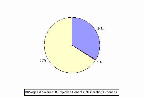 Pie Chart: Wages & Salaries=34%, Employee Benefits=1%, Operating Expenses=65%