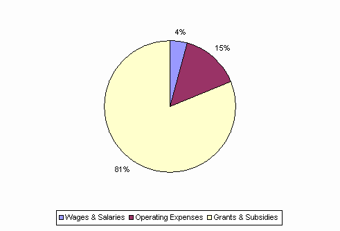 Pie Chart: Wages & Salaries=4%, Operating Expenses=15%, Grants & Subsidies=81%