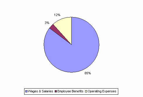 Pie Chart: Wages & Salaries=85%, Employee Benefits=3%, Operating Expenses=12%