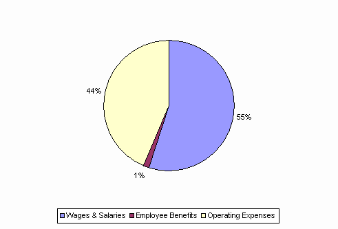 Pie Chart: Wages & Salaries=55%, Employee Benefits=1%, Operating Expenses=44%