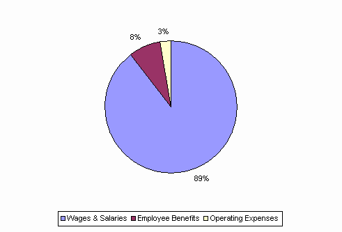 Pie Chart: Wages & Salaries=89%, Employee Benefits=8%, Operating Expenses=3%