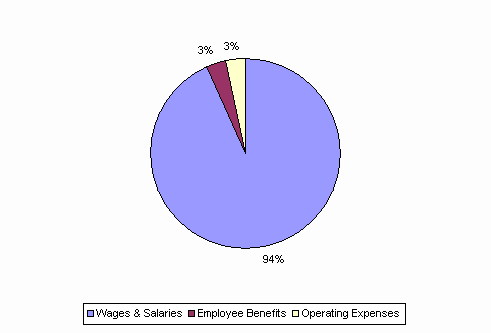 Pie Chart: Wages & Salaries=94%, Employee Benefits=3%, Operating Expenses=3%