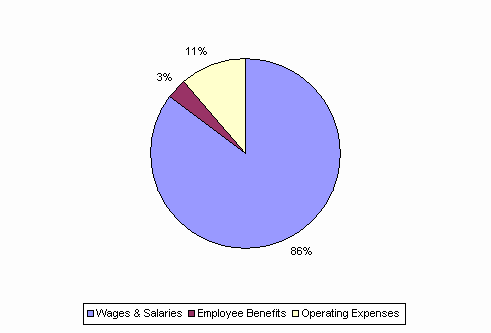 Pie Chart: Wages & Salaries=86%, Employee Benefits=3%, Operating Expenses=11%