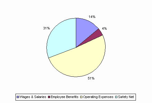 Pie Chart: Wages & Salaries=14%, Employee Benefits=4%, Operating Expenses=51%, Safety Net=31%