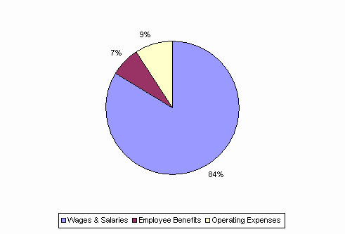 Pie Chart: Wages & Salaries=84%, Employee Benefits=7%, Operating Expenses=9%