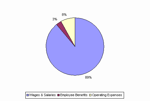 Pie Chart: Wages & Salaries=89%, Employee Benefits=3%, Operating Expenses=8%