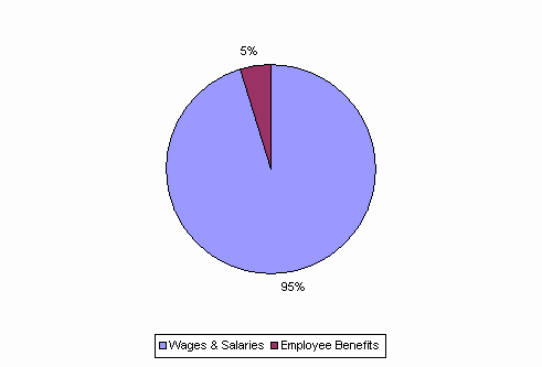 Pie Chart: Wages & Salaries=95%, Employee Benefits=5%