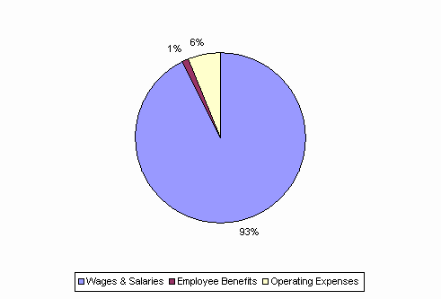 Pie Chart: Wages & Salaries=93%, Employee Benefits=1%, Operating Expenses=6%