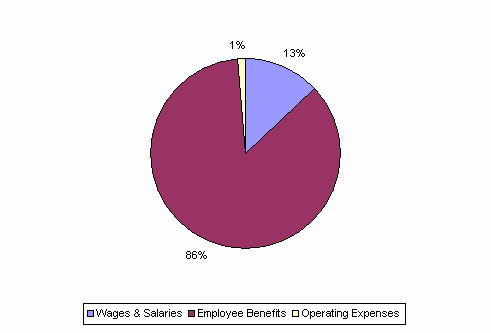 Pie Chart: Wages & Salaries=13%, Employee Benefits=86%, Operating Expenses=1%