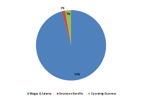 Pie Chart: Wages & Salaries=95%, Employee Benefits=2%, Operating Expenses=3%