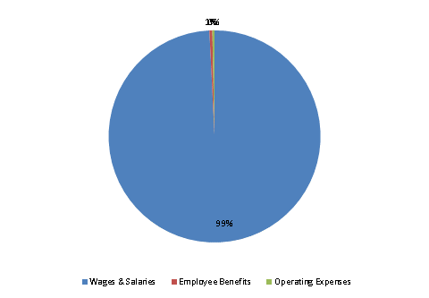 Pie Chart: Wages & Salaries=100%, Employee Benefits=0%, Operating Expenses=0%
