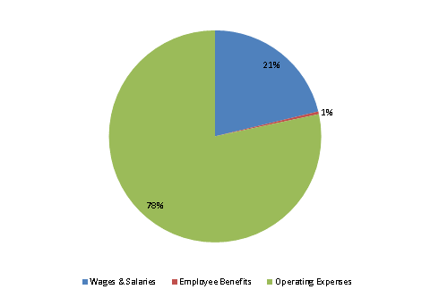 Pie Chart: Wages & Salaries=21%, Employee Benefits=0%, Operating Expenses=79%