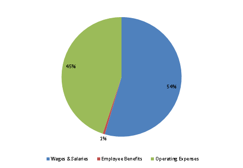 Pie Chart: Wages & Salaries=54%, Employee Benefits=1%, Operating Expenses=45%