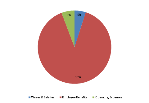 Pie Chart: Wages & Salaries=5%, Employee Benefits=89%, Operating Expenses=6%