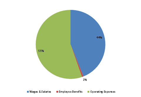 Pie Chart: Wages & Salaries=44%, Employee Benefits=1%, Operating Expenses=55%