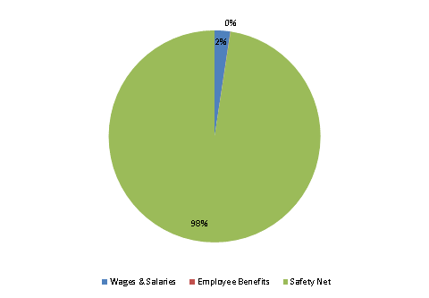 Pie Chart: Wages & Salaries=2%, Employee Benefits=0%, Safety Net=98%