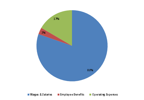 Pie Chart: Wages & Salaries=80%, Employee Benefits=3%, Operating Expenses=17%