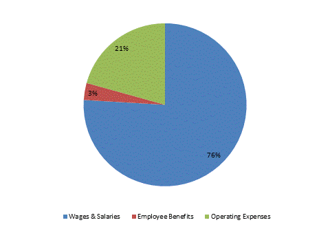 Pie Chart: Wages & Salaries=76%, Employee Benefits=3%, Operating Expenses=21%