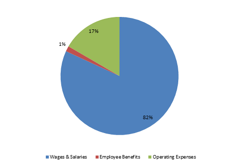 Pie Chart: Wages & Salaries=82%, Employee Benefits=1%, Operating Expenses=17%