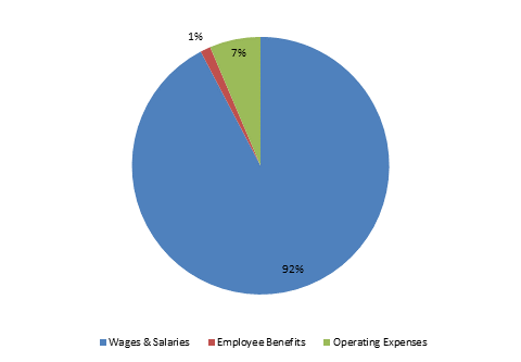 Pie Chart: Wages & Salaries=93%, Employee Benefits=1%, Operating Expenses=6%