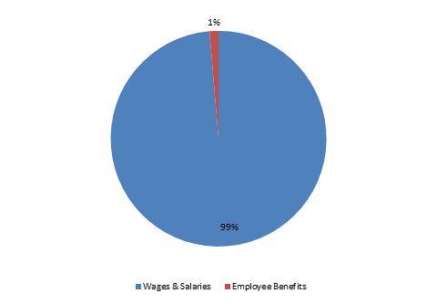 Pie Chart: Wages & Salaries=99%, Employee Benefits=1%