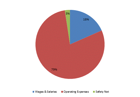 Pie Chart: Wages & Salaries=18%, Operating Expenses=80%, Safety Net=2%