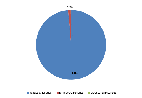 Pie Chart: Wages & Salaries=99%, Employee Benefits=1%, Operating Expenses=0%