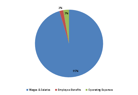 Pie Chart: Wages & Salaries=95%, Employee Benefits=2%, Operating Expenses=3%