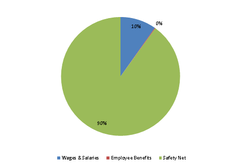 Pie Chart: Wages & Salaries=10%, Employee Benefits=0%, Safety Net=90%