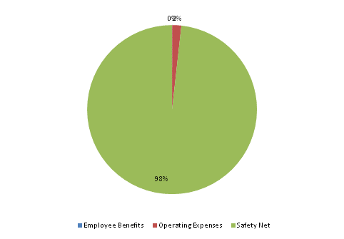 Pie Chart: Employee Benefits=0%, Operating Expenses=2%, Safety Net=98%