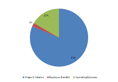 Pie Chart: Wages & Salaries=81%, Employee Benefits=2%, Operating Expenses=17%