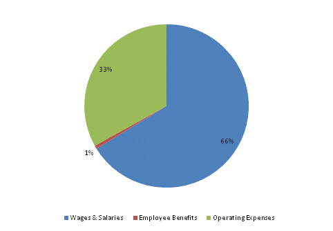 Pie Chart: Wages & Salaries=66%, Employee Benefits=1%, Operating Expenses=33%