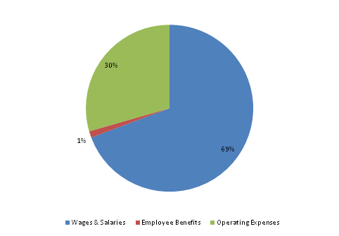 Pie Chart: Wages & Salaries=70%, Employee Benefits=1%, Operating Expenses=29%