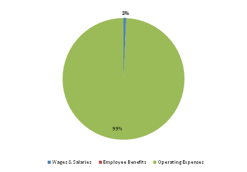 Pie Chart: Wages & Salaries=1%, Employee Benefits=0%, Operating Expenses=99%