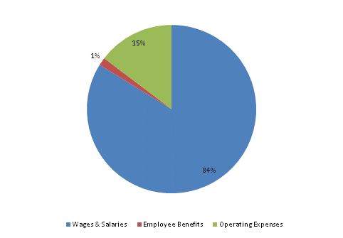 Pie Chart: Wages & Salaries=84%, Employee Benefits=1%, Operating Expenses=15%