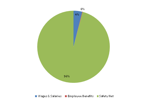 Pie Chart: Wages & Salaries=4%, Employee Benefits=0%, Safety Net=96%