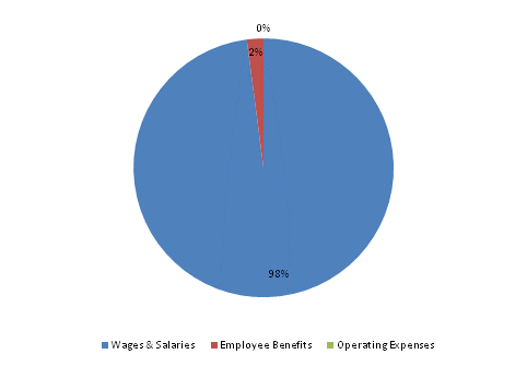 Pie Chart: Wages & Salaries=98%, Employee Benefits=2%, Operating Expenses=0%