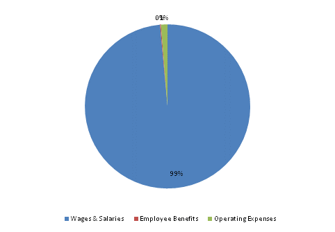 Pie Chart: Wages & Salaries=99%, Employee Benefits=0%, Operating Expenses=1%