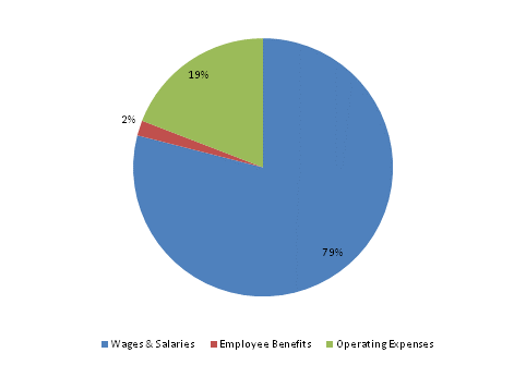 Pie Chart: Wages & Salaries=79%, Employee Benefits=2%, Operating Expenses=19%